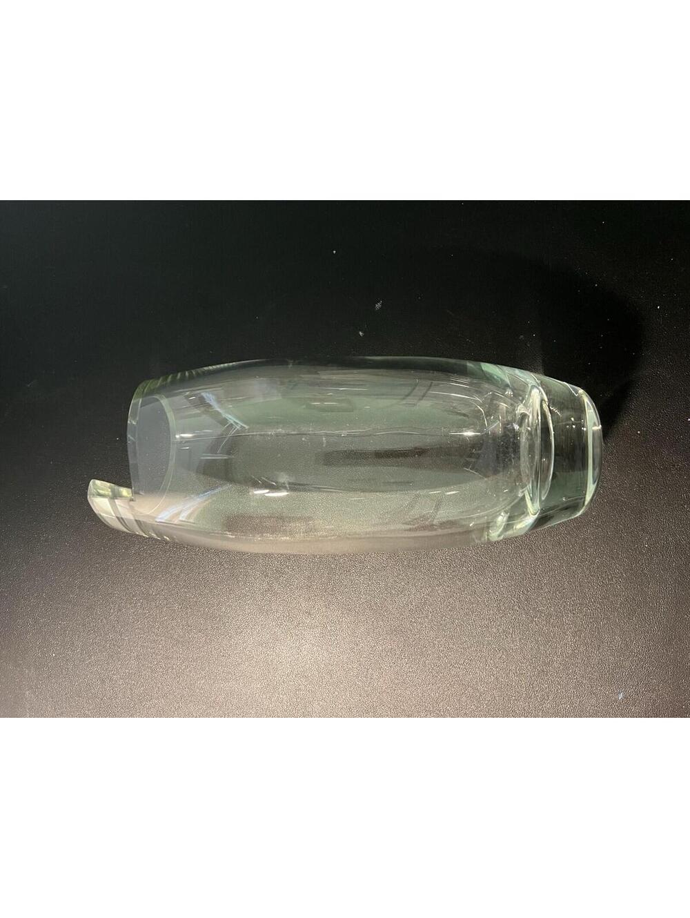 Scandinavian Vintage 1960s Heavy Clear Art Glass Vase Asymmetric Rim, 3.5x10” - Picture 6 of 11